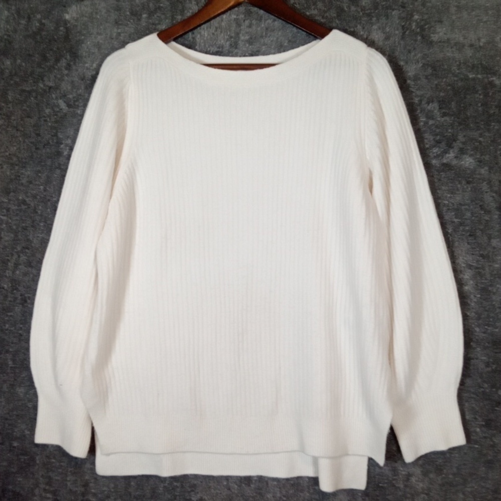 Athleta Cream Crew Neck Sweater Soft Knit Minimalist Design Merino Size Large - Picture 2 of 10